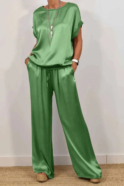 Natsuki Satin Ensemble For Women Effortless Casual Chic Lightweight Breathable Polyester