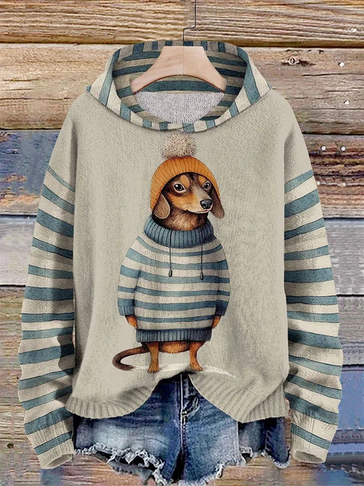 Women’s Striped Dog Hoodie | Casual