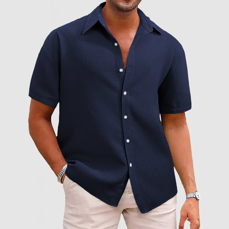 Men's Waffle Short Sleeve Shirt Relaxed Fit With Soft Textured Fabric For All Day Comfort