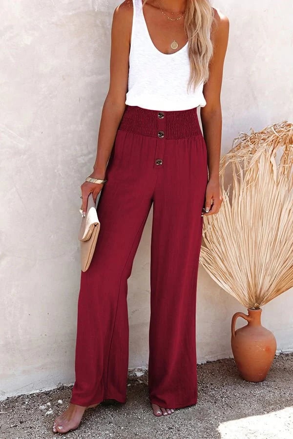 Women's High-Waisted Trousers with Stretch Fabric and Relaxed Fit