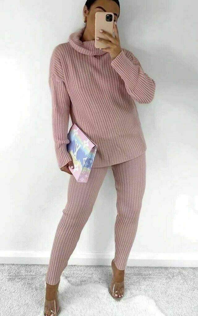 Loungewear Set For Women Super Soft Knit Fabric With Chunky Polo Collar Top And Matching Leggings For Ultimate Comfort