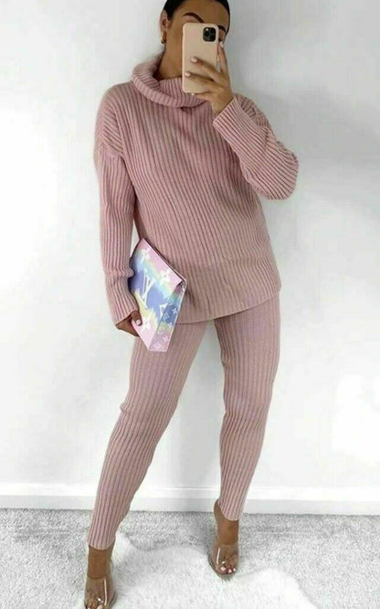 Loungewear Set For Women Super Soft Knit Fabric With Chunky Polo Collar Top And Matching Leggings For Ultimate Comfort