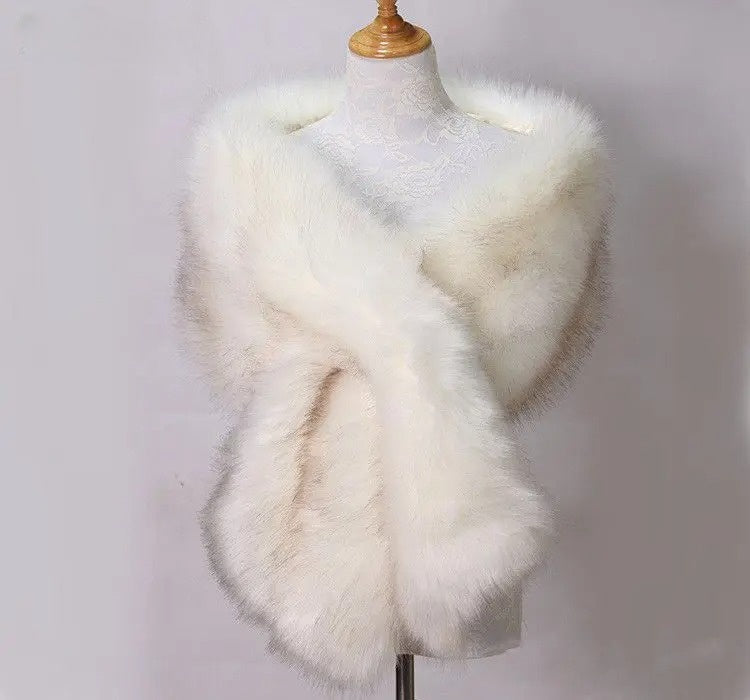 Plush Fur Trim Wrap Style Shawl | Solid Shoulder Coverage Shawl