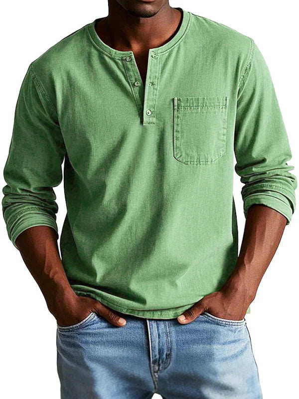 Ben Men's Casual Long Sleeve Henley Shirt by TrendAura for Everyday Comfort in Classic Indigo