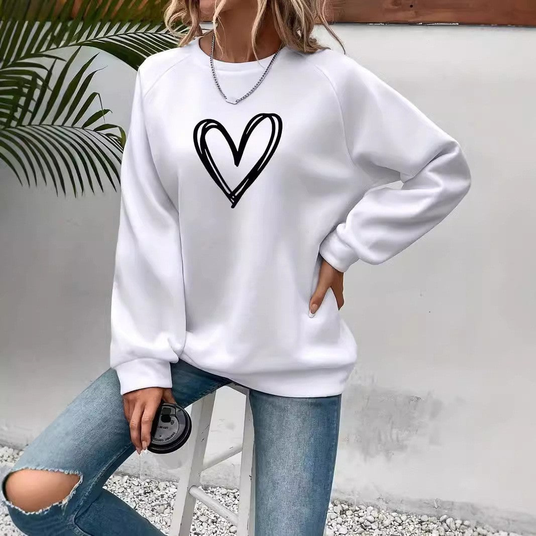 Heart print crew neck long sleeve sweatshirt