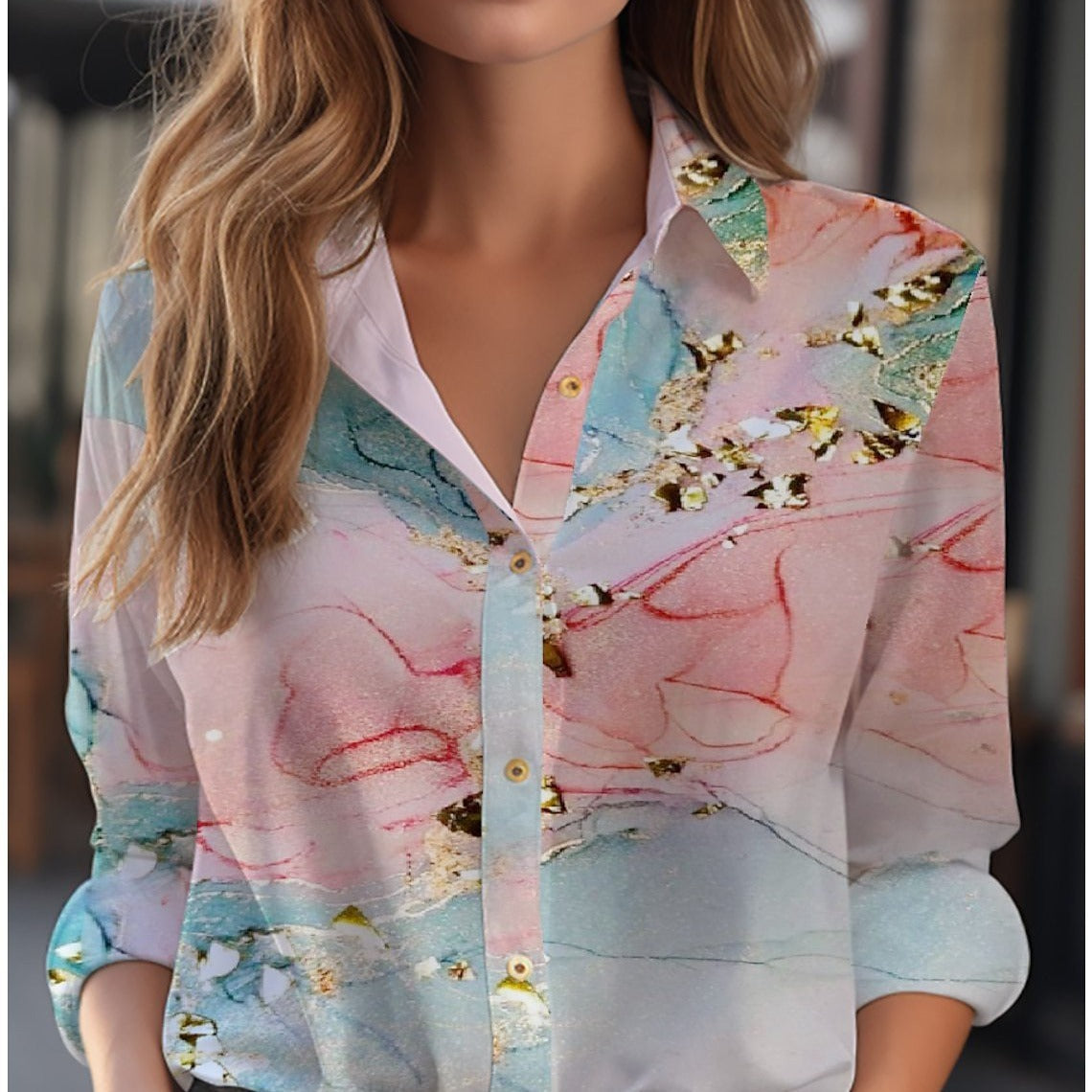 Florine | Elegant blouse women with floral pattern and V-neckline