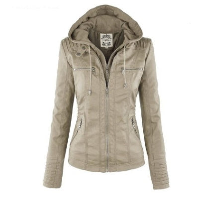 TrendAura Womens Faux Leather Jacket With Removable Hood Modern Fit For Women Versatile Everyday Essential