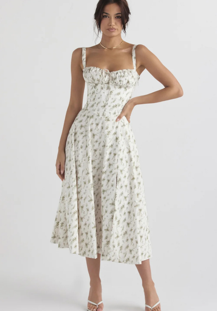 Women's Figure-Hugging Floral Corset Dress | Midi