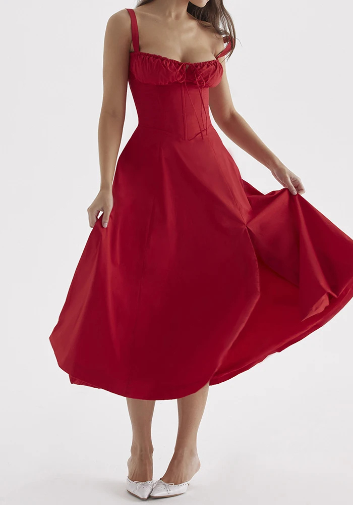 Women's Figure-Hugging Floral Corset Dress | Midi