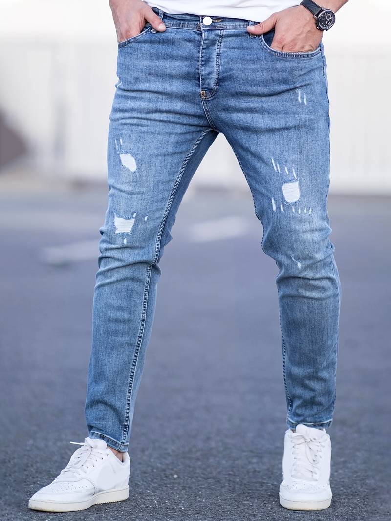 Mens Slim Fit Jeans by Walking for Everyday Style with Modern Distressed Denim Essentials