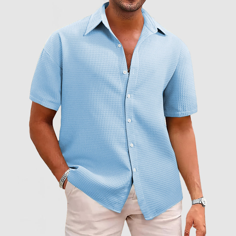 Men's Waffle Short Sleeve Shirt Relaxed Fit With Soft Textured Fabric For All Day Comfort