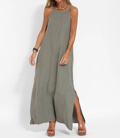 Airy Sleeveless Maxi Dress Women Halter Neck Ankle Length With Side Slits Effortless Lightweight