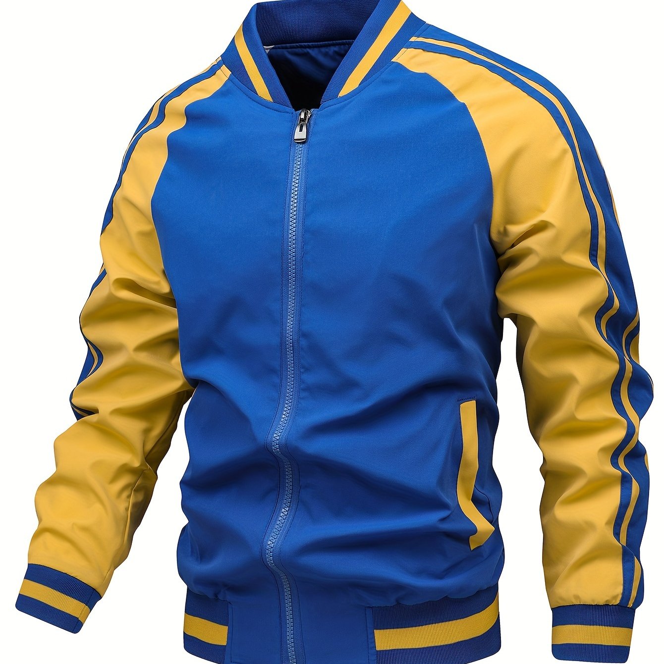 Jasper Colorful Mens Sports Jacket With Striped Cross Belt Baseball Collar Casual Trendsetter