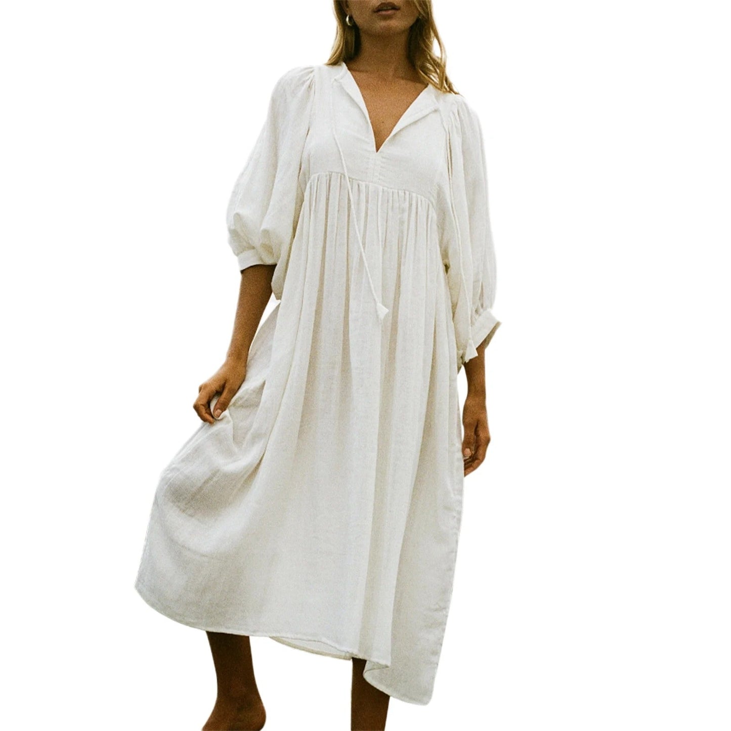 Alessia | Women's Boho Dress with V-Neck and Balloon Sleeves