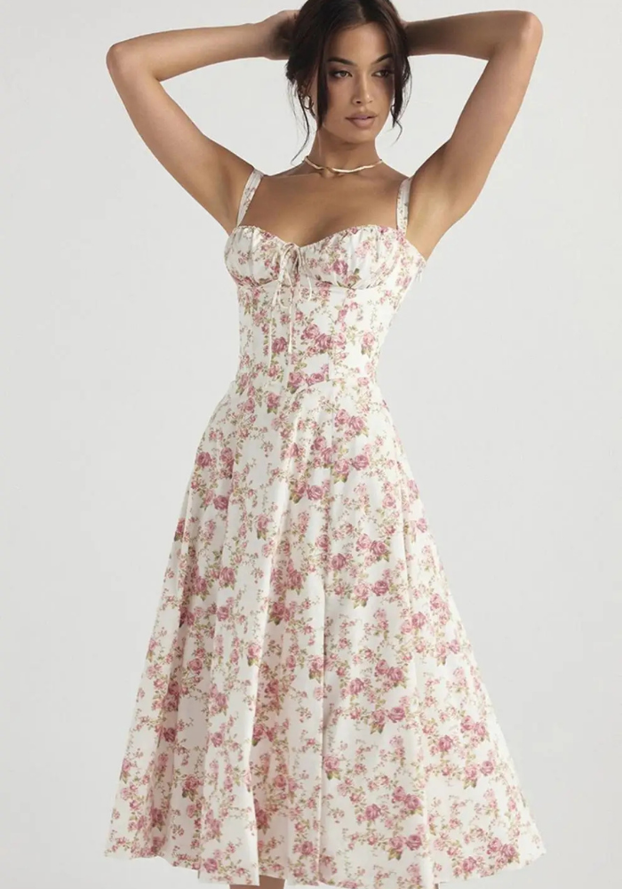 Women's Figure-Hugging Floral Corset Dress | Midi
