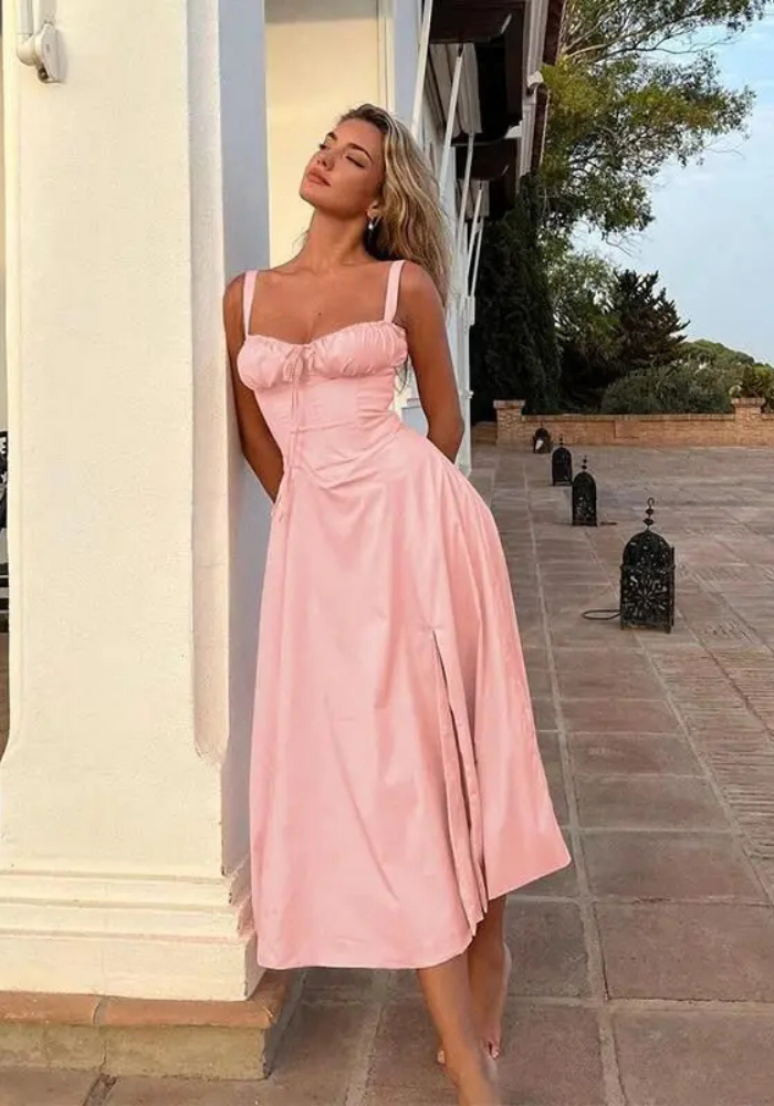 Women's Figure-Hugging Floral Corset Dress | Midi