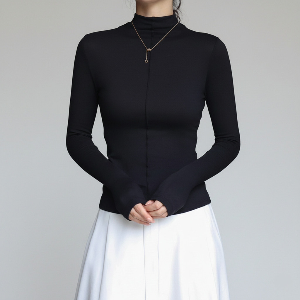 Women’s Turtleneck Top – Slim Fit – Stretch Fabric – Long Sleeve – Minimalist Design