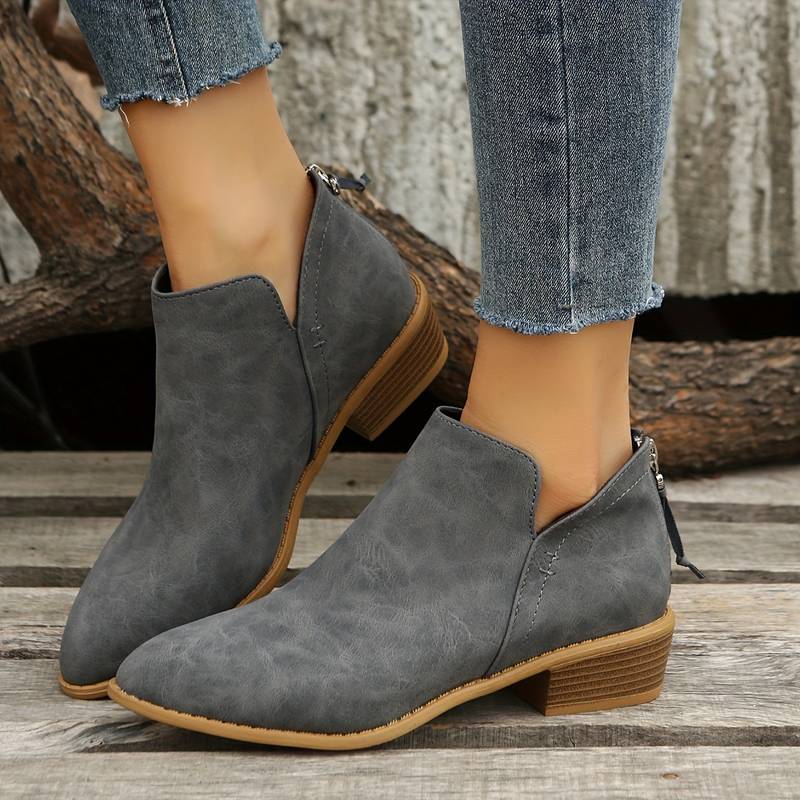 Women's Ankle Boots with Block Heel and Versatile Style