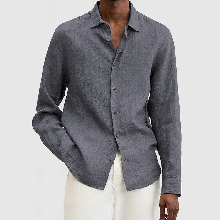 Nordic Flair Mens Linen Shirt Relaxed Fit Long Sleeve Breathable Natural Material Comfortable Everyday Wear