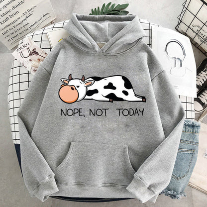 Women's hoodie with cute cow and print - Nope Not Today