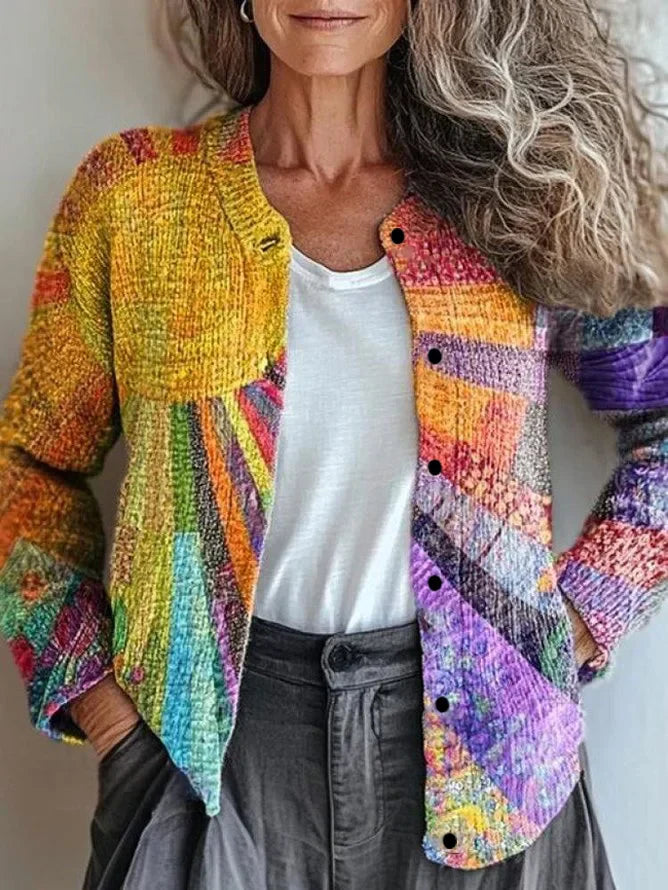 Women's Patchwork Print Cardigan | With Buttons