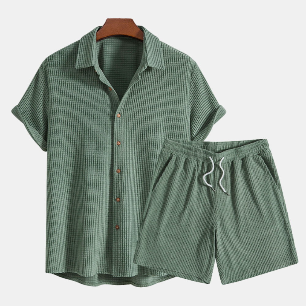 Mens Loungewear Set Breathable Fabric For Summer Comfort And Travel With Elastic Waistband