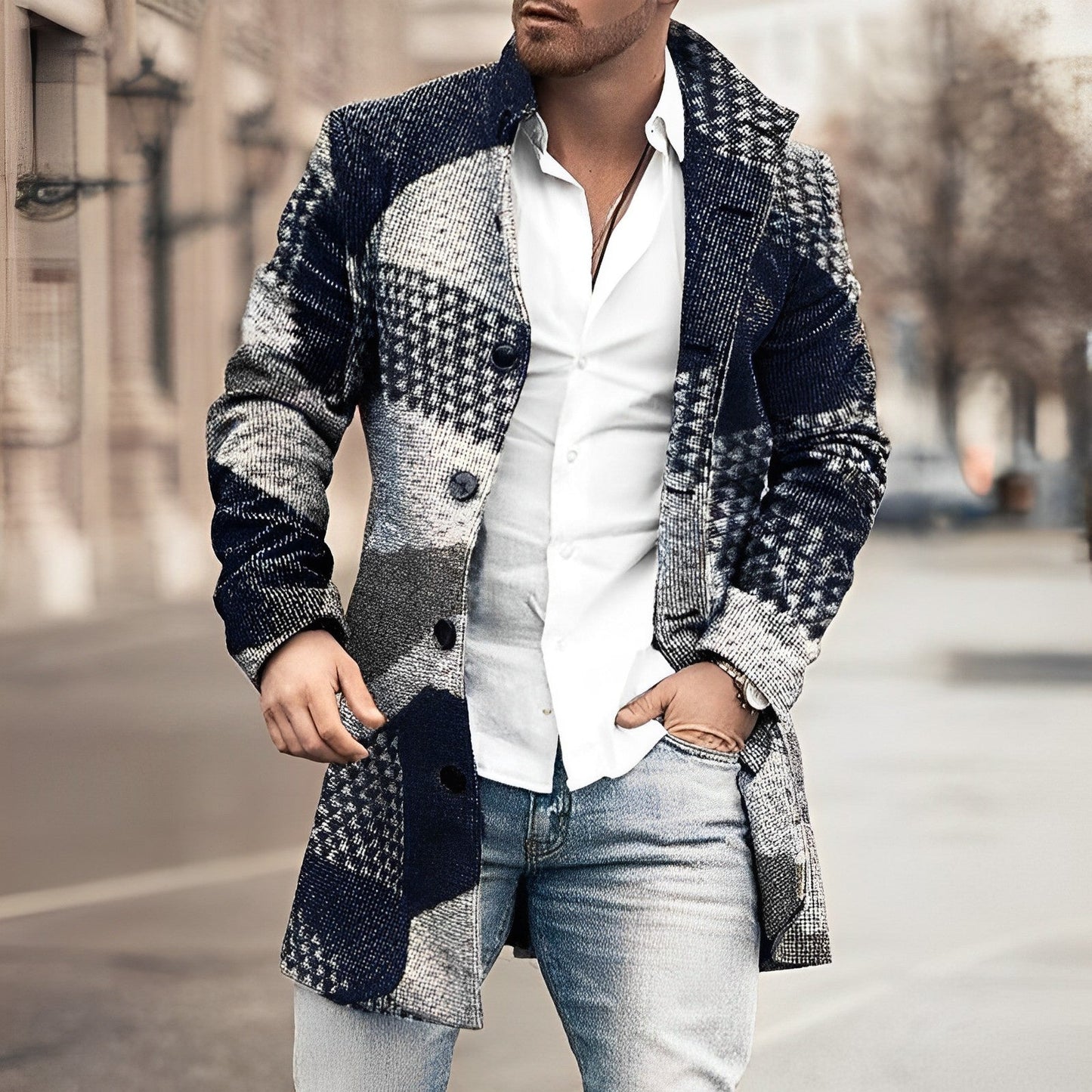 Wool coat with trendy buttons for men