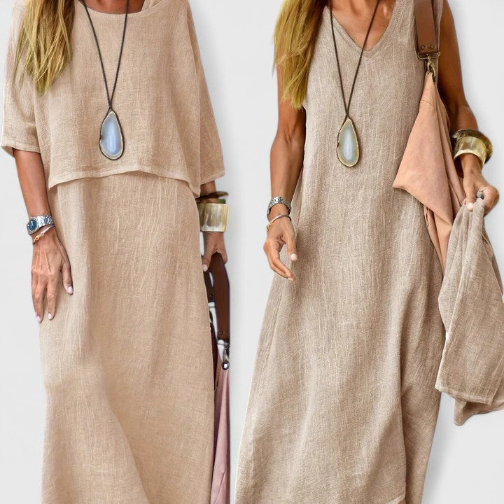Women's Two-Piece Maxi Dress with Short Sleeve Top and Versatile Style - TrendAura