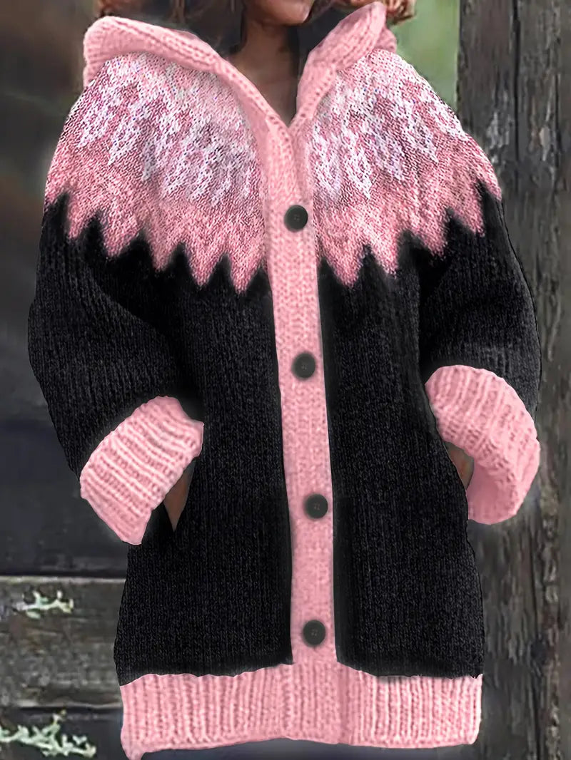Women's Hooded Cardigan with Open Front and Long Sleeves