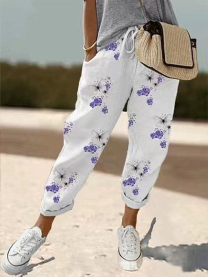 Sandra - Casual printed cotton and linen pants