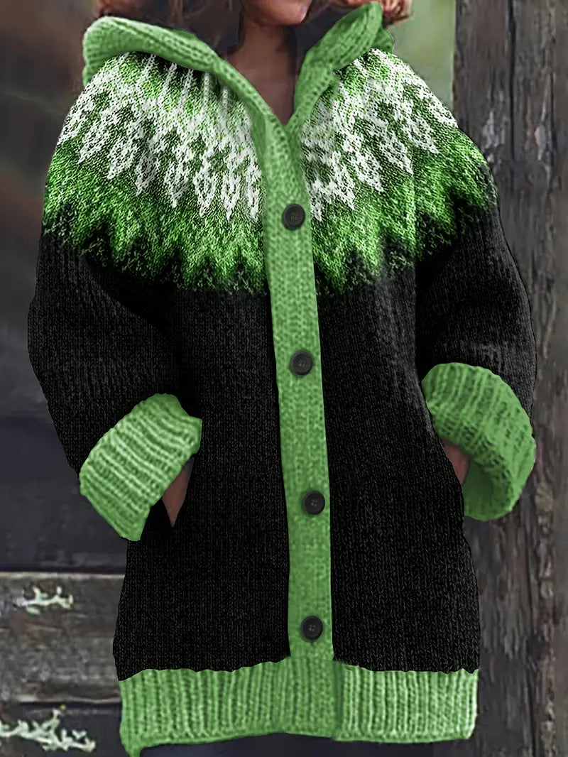 Women's Hooded Cardigan with Open Front and Long Sleeves