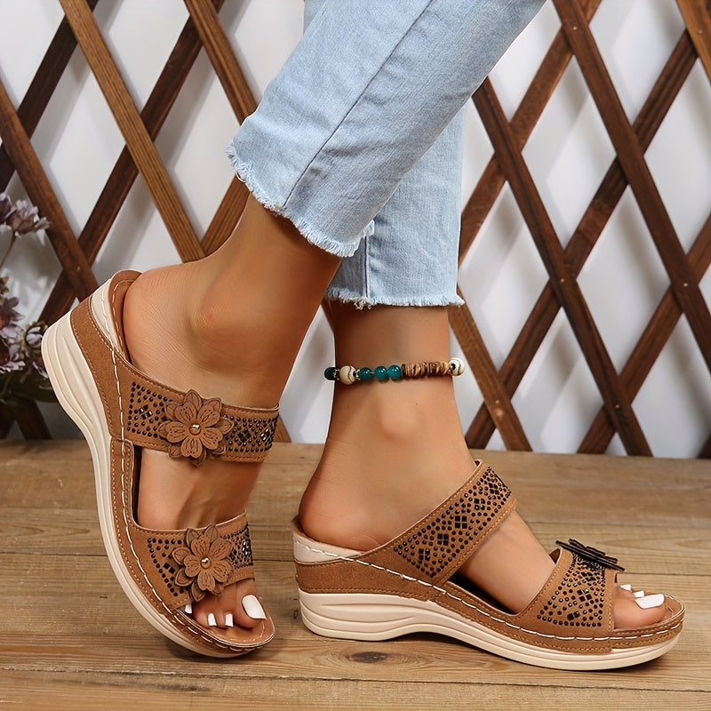 Women's Wedge Slides with Comfortable Footbed and Adjustable Strap - TrendAura