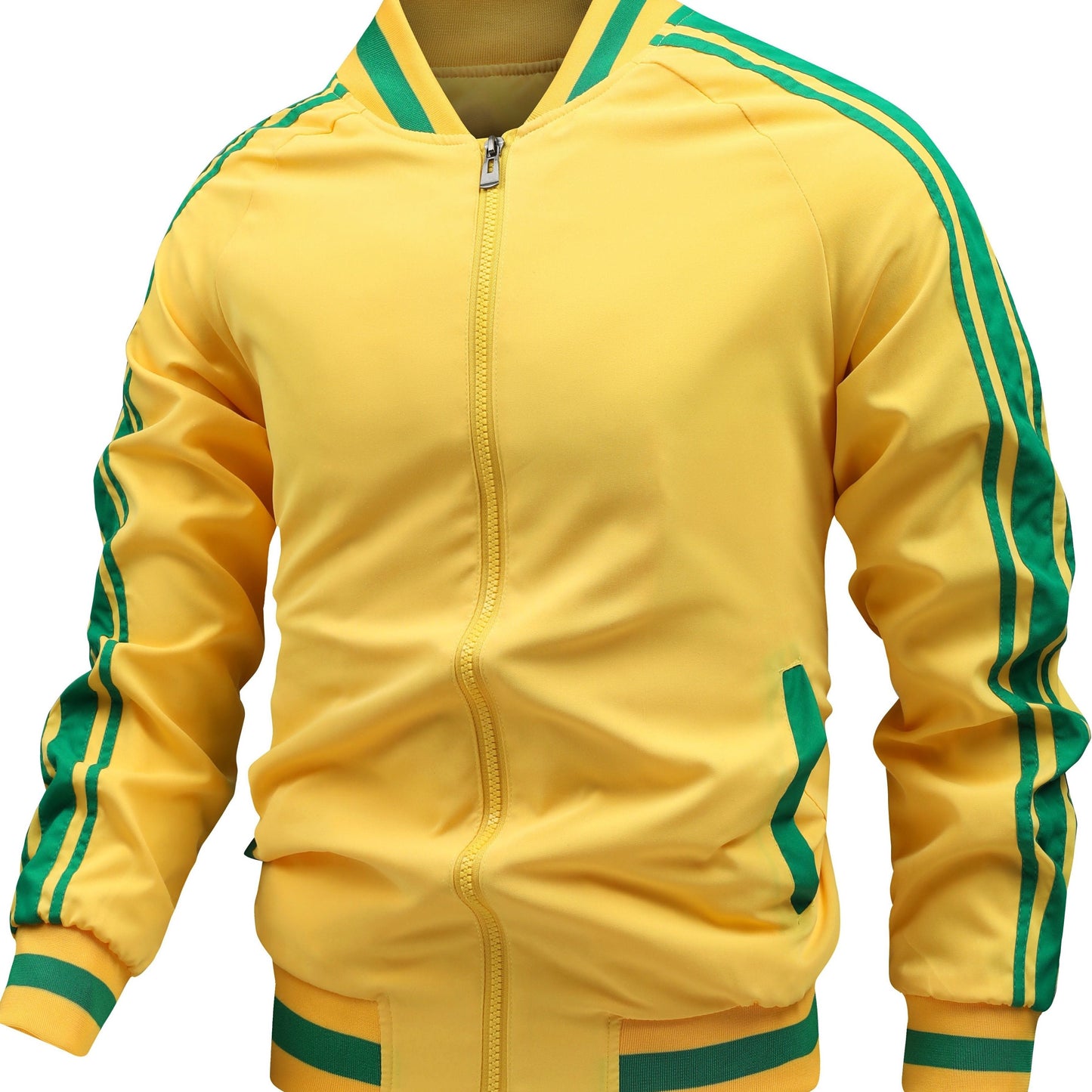 Jasper Colorful Mens Sports Jacket With Striped Cross Belt Baseball Collar Casual Trendsetter