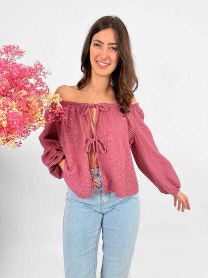 Nienke Muslin Blouse for Women Breathable Lightweight Elegant Top with Delicate Bows