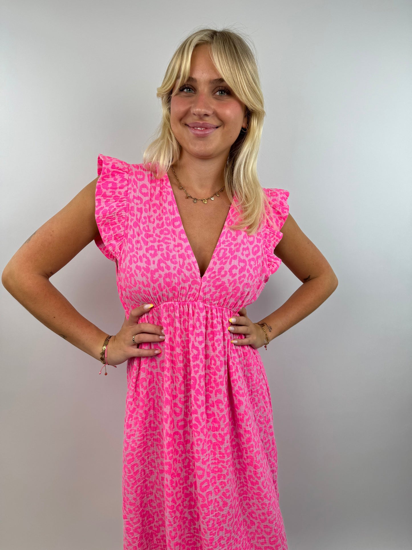 Isha Muslin Dress For Women Neon Wild Color With Light Ruffle Sleeves And Flowing Silhouette