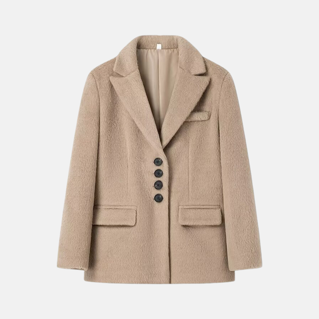 Women’s Blazer – Oversized Relaxed Fit – Plush Texture – Notched Lapel – Flap Pockets
