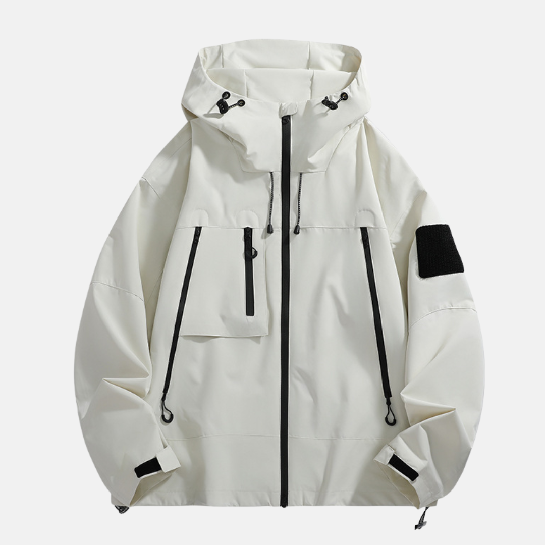Men's Waterproof Jacket With Relaxed Fit And Adjustable Hood Utility Pockets Outdoor Weather Gear