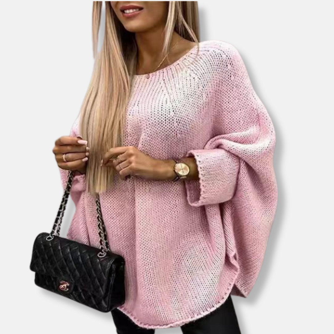 Women’s Sweater - Chunky Knit - Oversized Fit - Tunic Length - Round Neck - Batwing Sleeves
