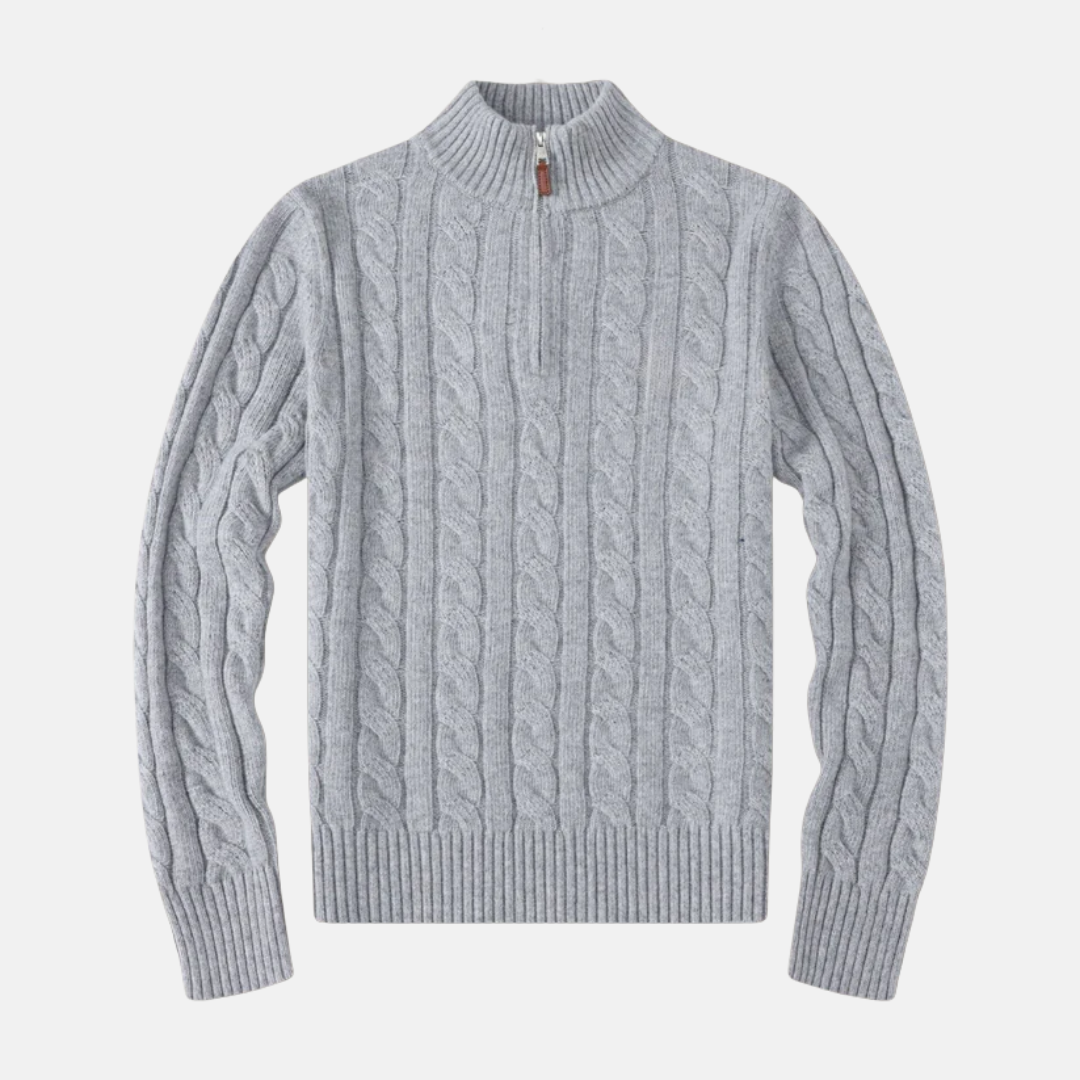 Men's Cable Knit Cotton Blend Half Zip Sweater With Stand Up Collar Regular Fit Essential