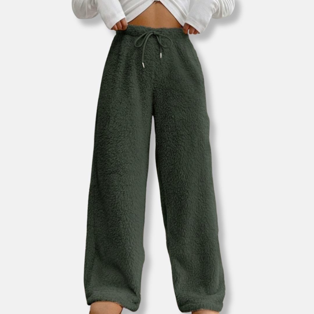 Women’s Lounge Pants – Plush Fleece – Loose Fit – Wide Leg – Drawstring Waist – Full Length