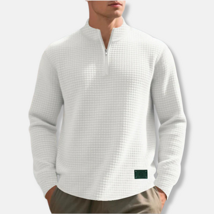 Men's Waffle Knit Regular Fit Mock Neck Quarter Zip Sweater For Cold Weather By TrendAura
