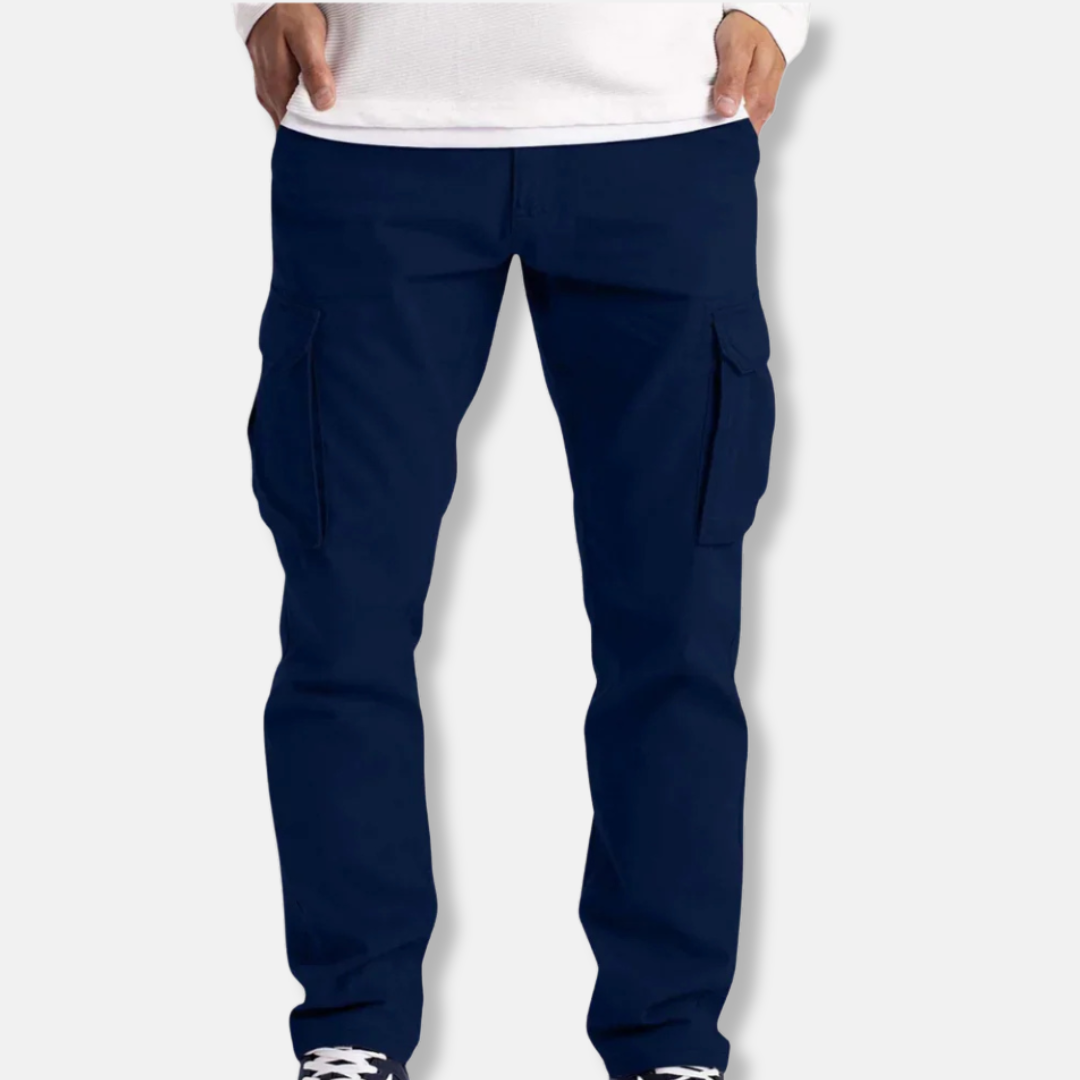 Men's Cotton Blend Cargo Pants With Straight Fit And Full Length Design With Practical Cargo Pockets