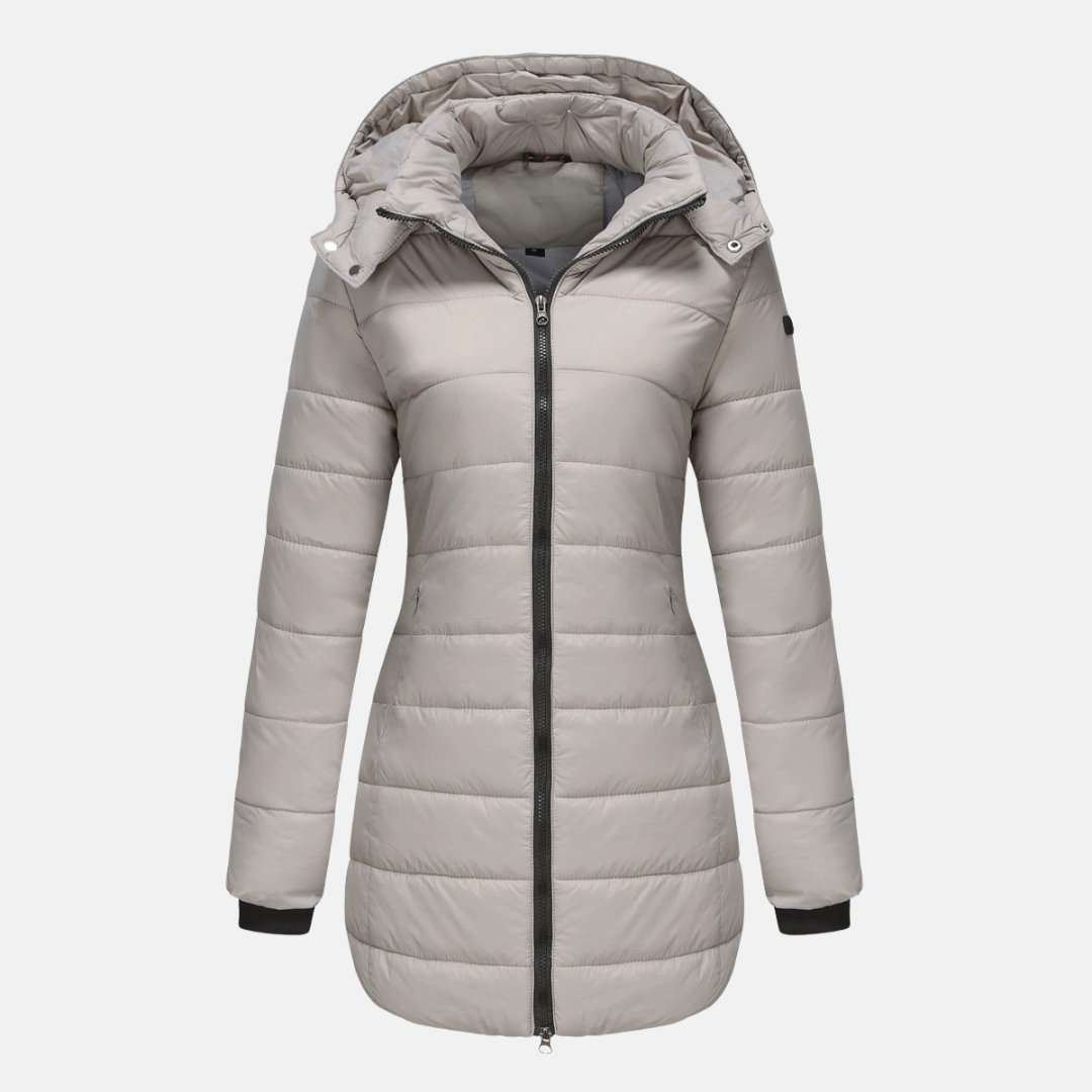 Women’s Puffer Jacket – Mid-Length Fit – Detachable Hood – Ribbed Cuffs – Quilted Warmth