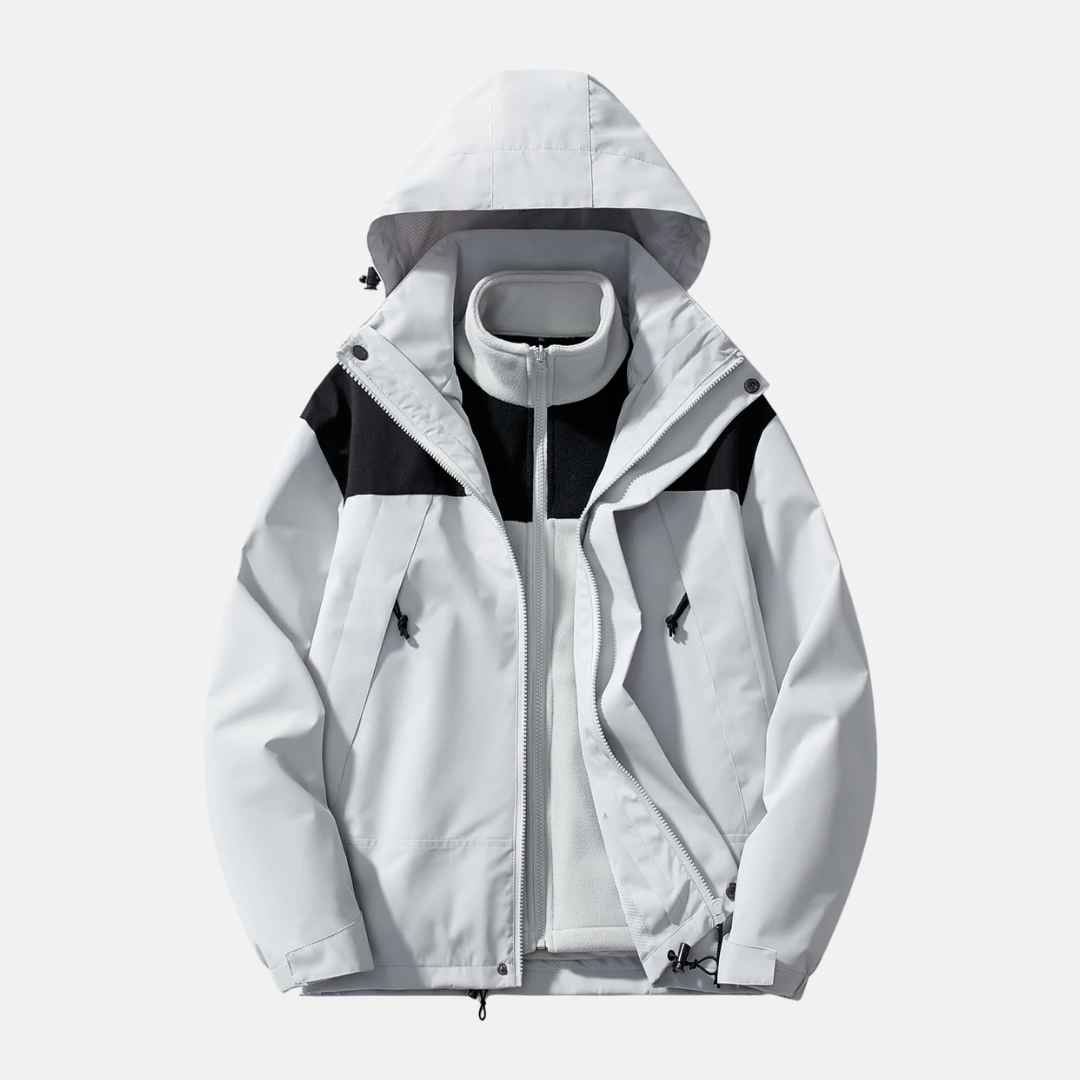 Mens Three In One Jacket Water Resistant Shell Detachable Fleece Windproof Hood All Weather Outerwear