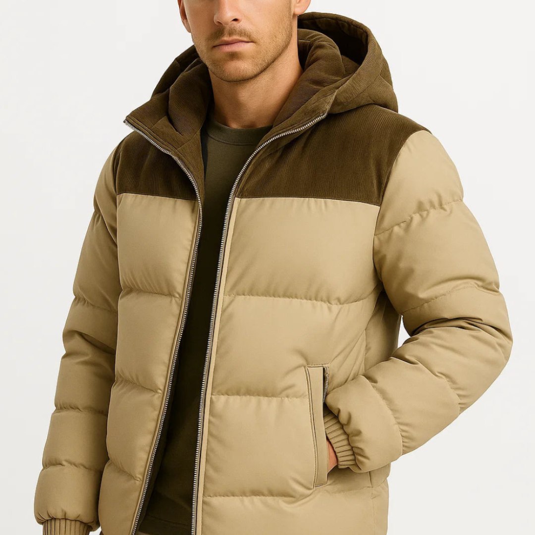 Trendy Men's Winter Puffer Jacket With Corduroy Texture And Insulated Warmth For All Winter Weather