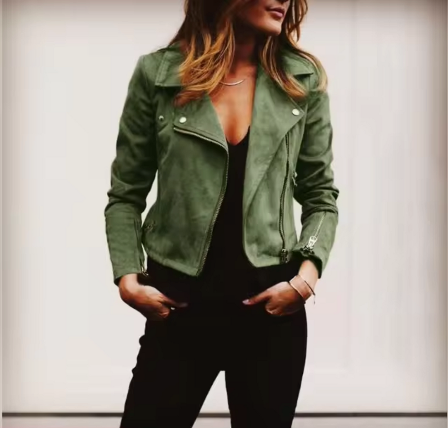 Marielle Short Suede Jacket For Women With Elegant Collar Relaxed Fit Stylish Modern Look
