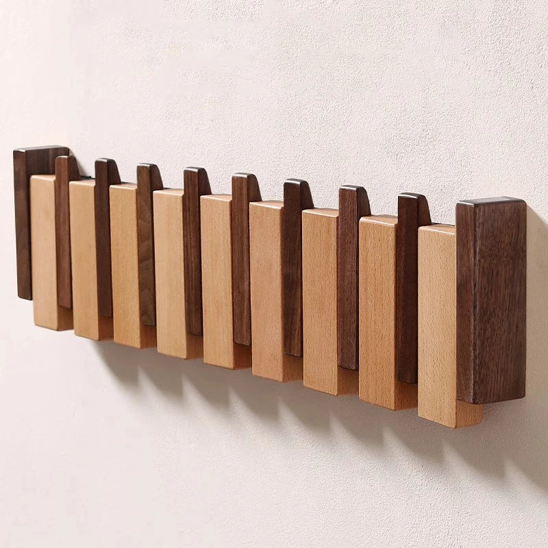 Wall-mounted wooden coat rack - Handmade piano coat rack with foldable hooks