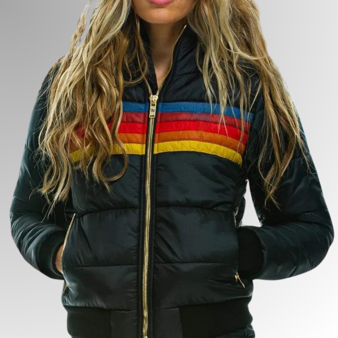 Waterproof Puffer Jacket By Puck Bold Retro Color Block Warmth For Urban Outdoor Enthusiasts