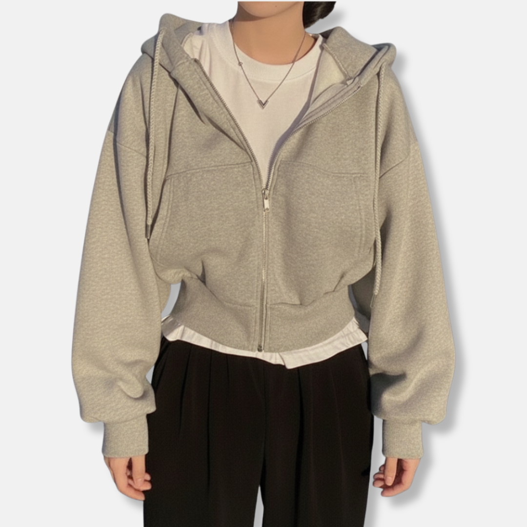 Women’s Zip-Up Hoodie – Oversized Fit – Fleece Lined – Hooded – Kangaroo Pocket