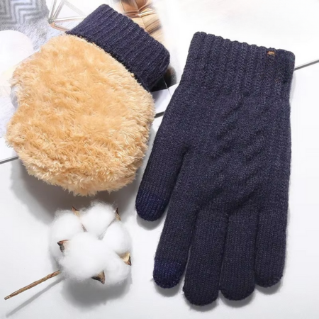 Mens Winter Knit Touch Screen Gloves With Double Layer Plush Lining Warm Insulated Handwear